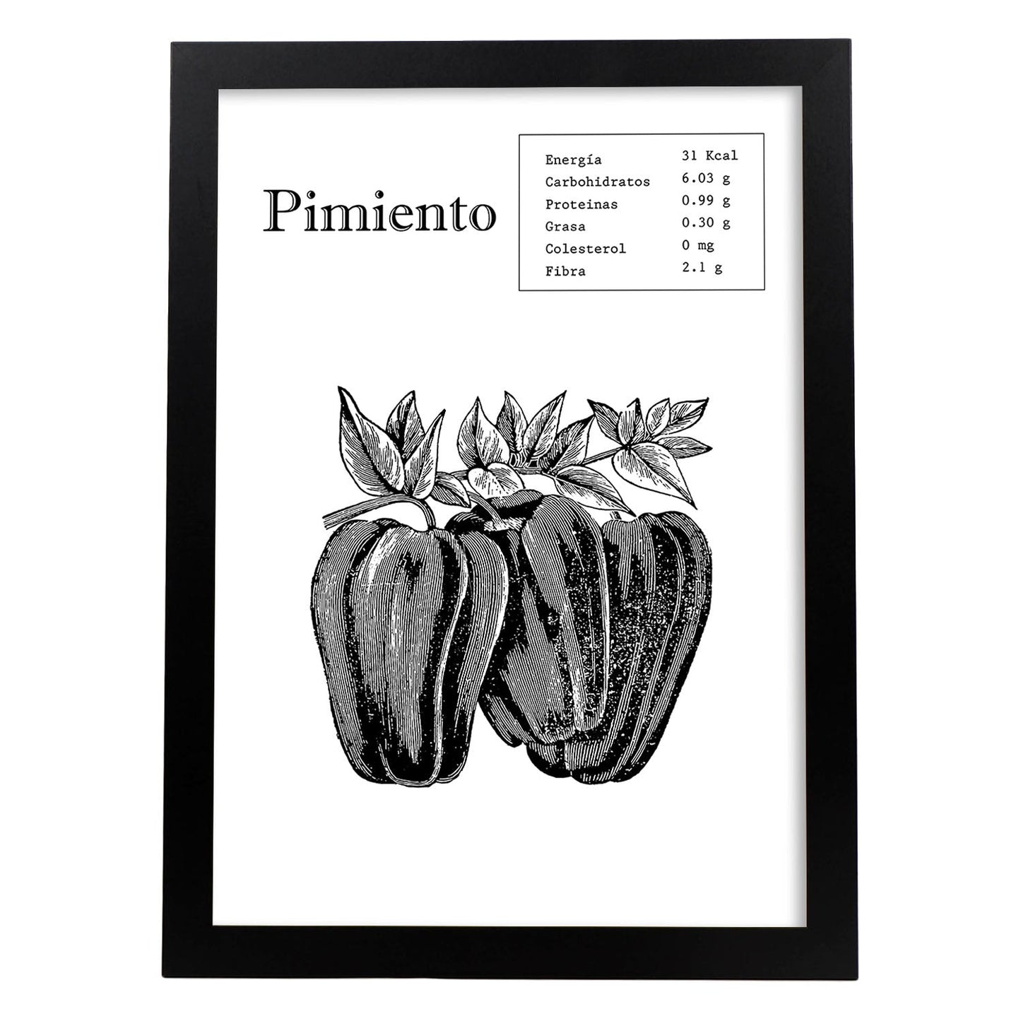Poster de Pimiento. Láminas de frutas y verduras.-Artwork-Nacnic-A3-Marco Negro-Nacnic Estudio SL