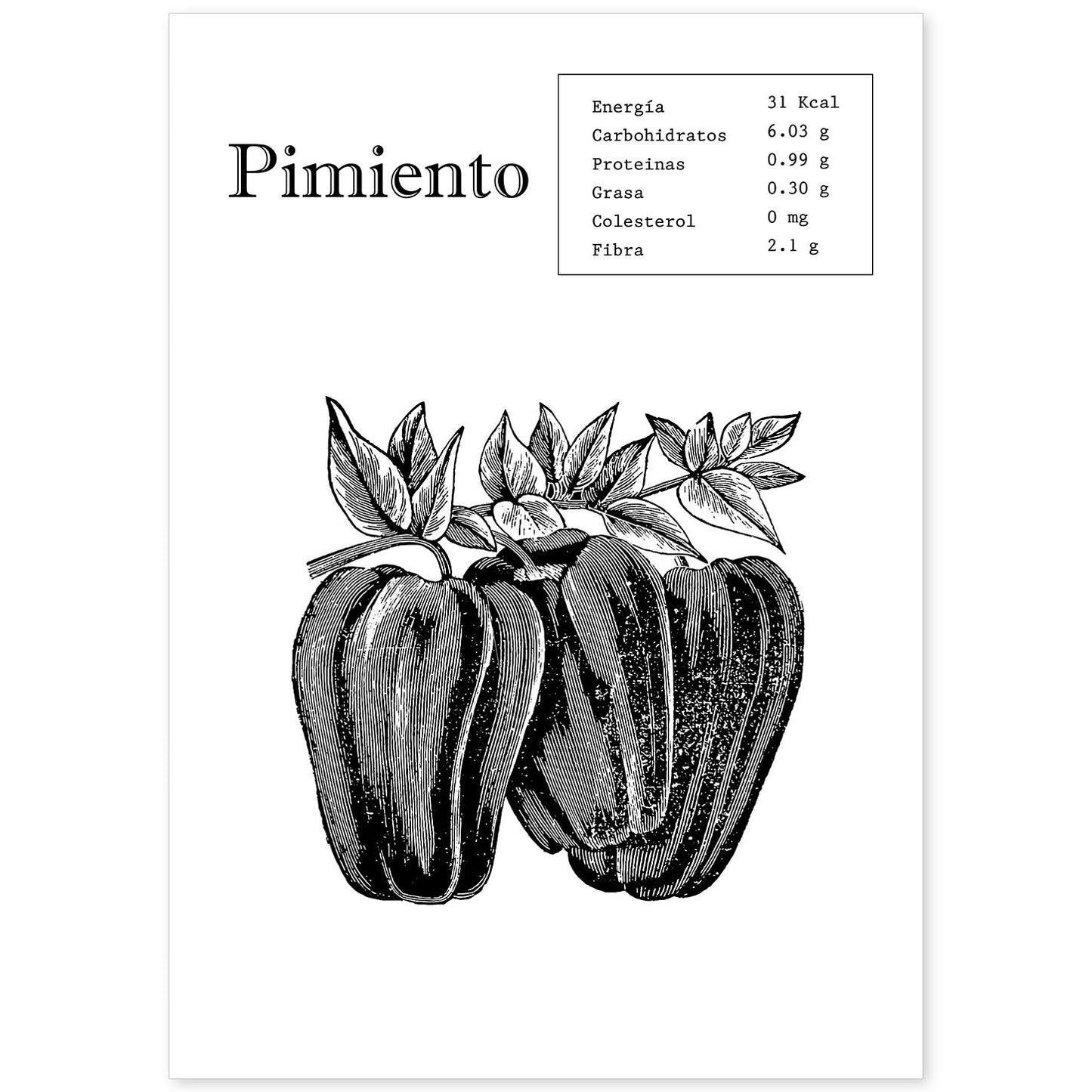Poster de Pimiento. Láminas de frutas y verduras.-Artwork-Nacnic-A4-Sin marco-Nacnic Estudio SL