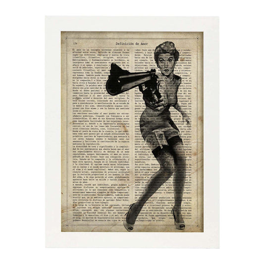 Poster de Pin up pistolera. Láminas con diseño Pin-Up para decoración de hogar. Regalo para chica pin-up.-Artwork-Nacnic-A4-Marco Blanco-Nacnic Estudio SL