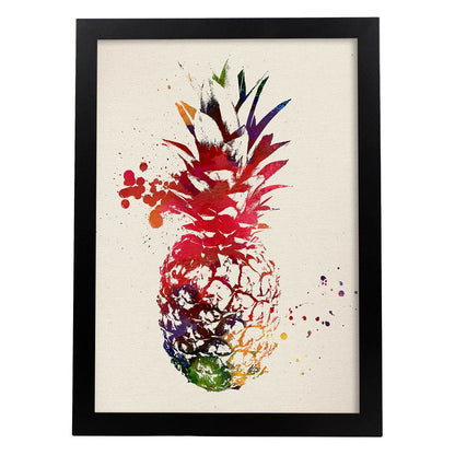 Poster de Piña con diseño acuarela. Mix de láminas con estilo acuarela-Artwork-Nacnic-A4-Marco Negro-Nacnic Estudio SL