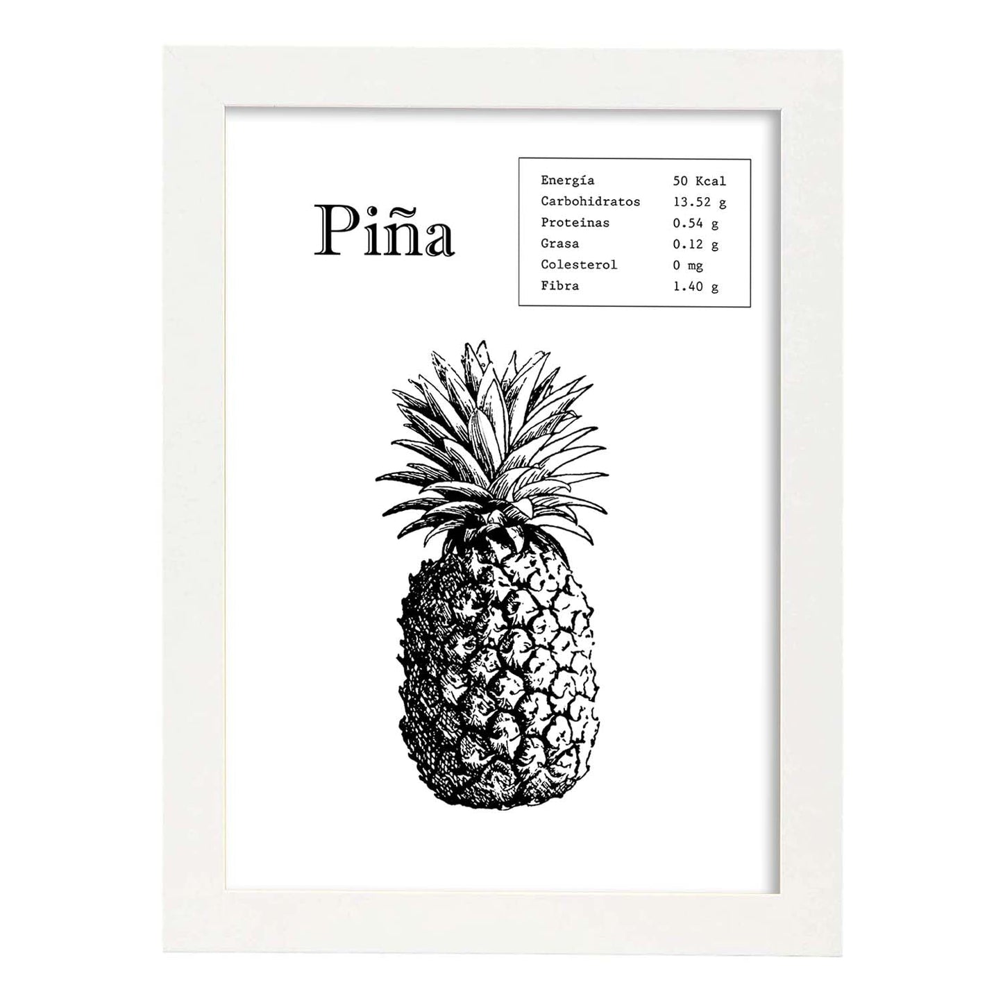 Poster de Piña. Láminas de frutas y verduras.-Artwork-Nacnic-A3-Marco Blanco-Nacnic Estudio SL
