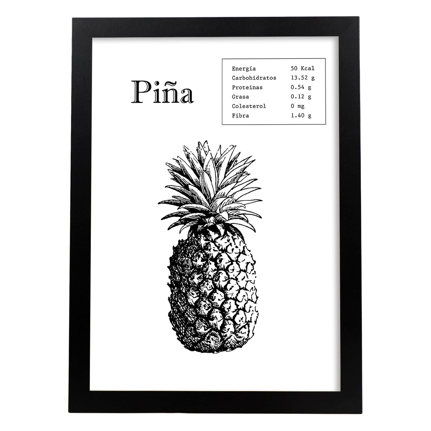 Poster de Piña. Láminas de frutas y verduras.-Artwork-Nacnic-A3-Marco Negro-Nacnic Estudio SL