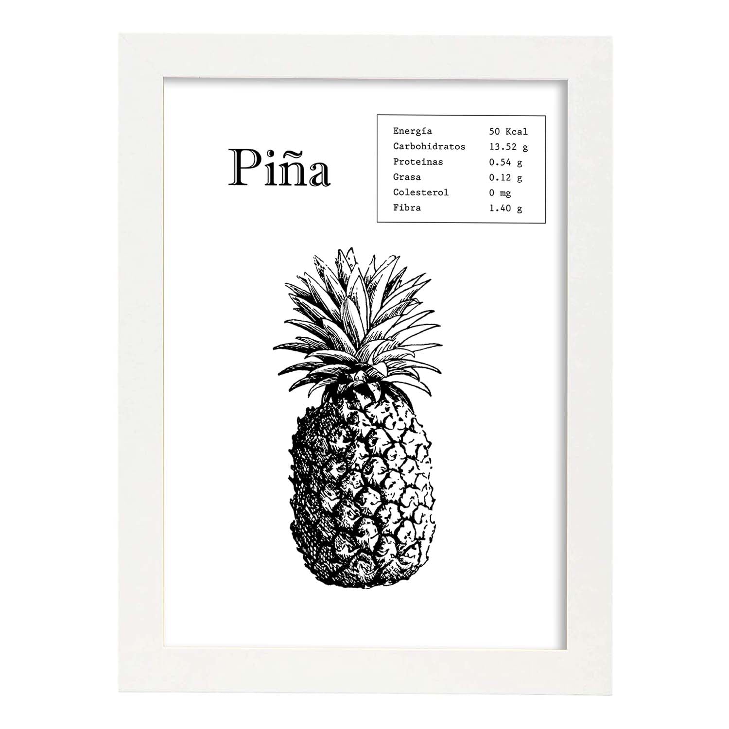 Poster de Piña. Láminas de frutas y verduras.-Artwork-Nacnic-A4-Marco Blanco-Nacnic Estudio SL
