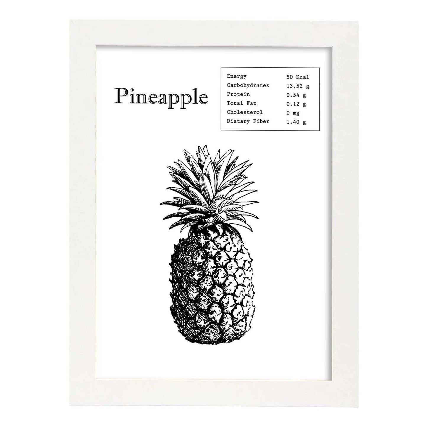 Poster de Pineapple. Láminas de frutas y verduras en inglés.-Artwork-Nacnic-A3-Marco Blanco-Nacnic Estudio SL