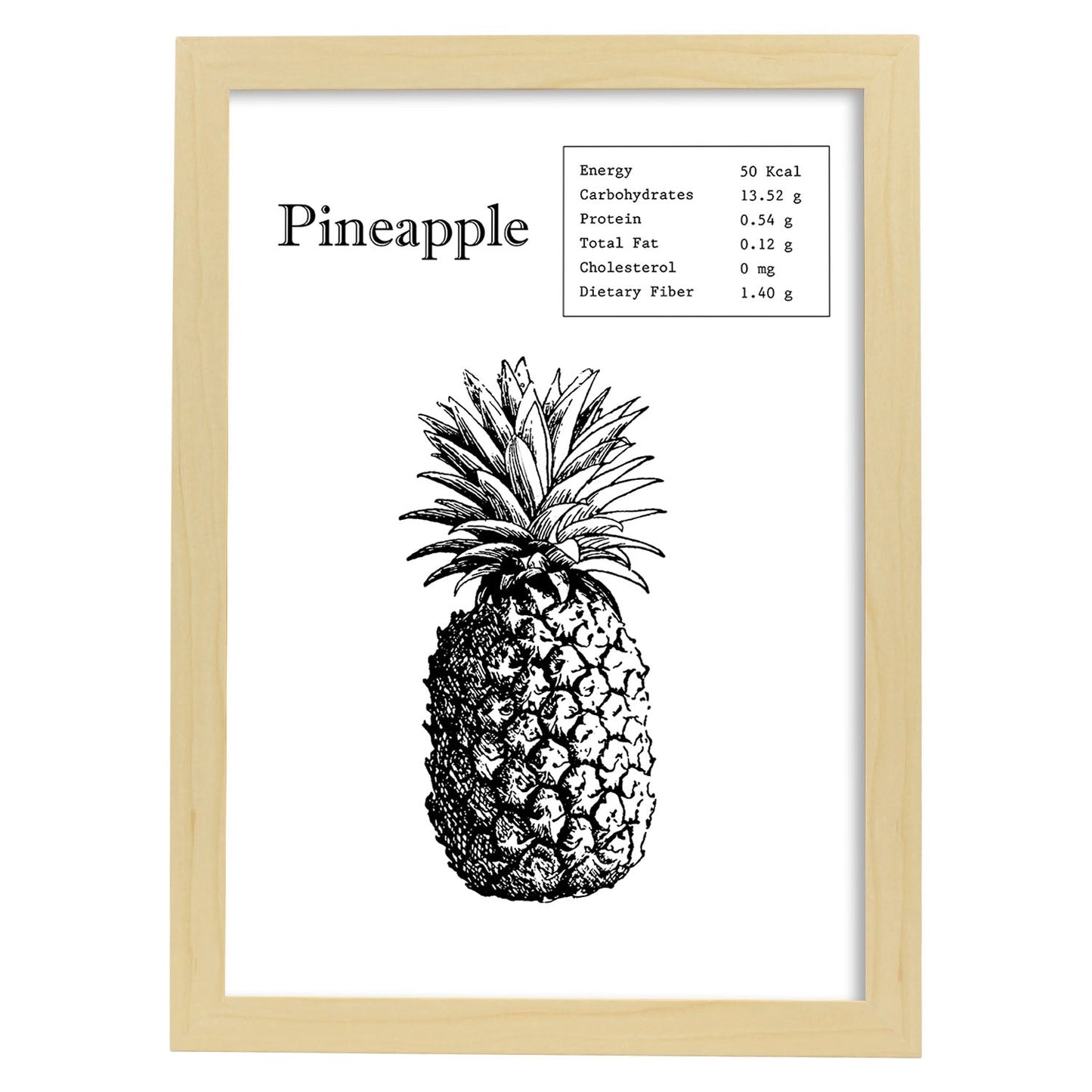 Poster de Pineapple. Láminas de frutas y verduras en inglés.-Artwork-Nacnic-A3-Marco Madera clara-Nacnic Estudio SL