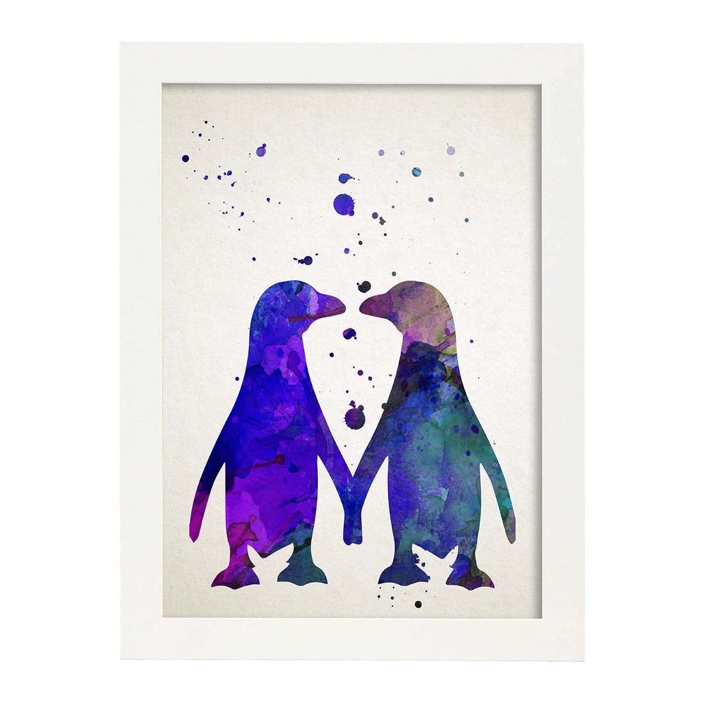 Poster de Pingüino estilo acuarela. Láminas de animales con estilo acuarela-Artwork-Nacnic-A3-Marco Blanco-Nacnic Estudio SL
