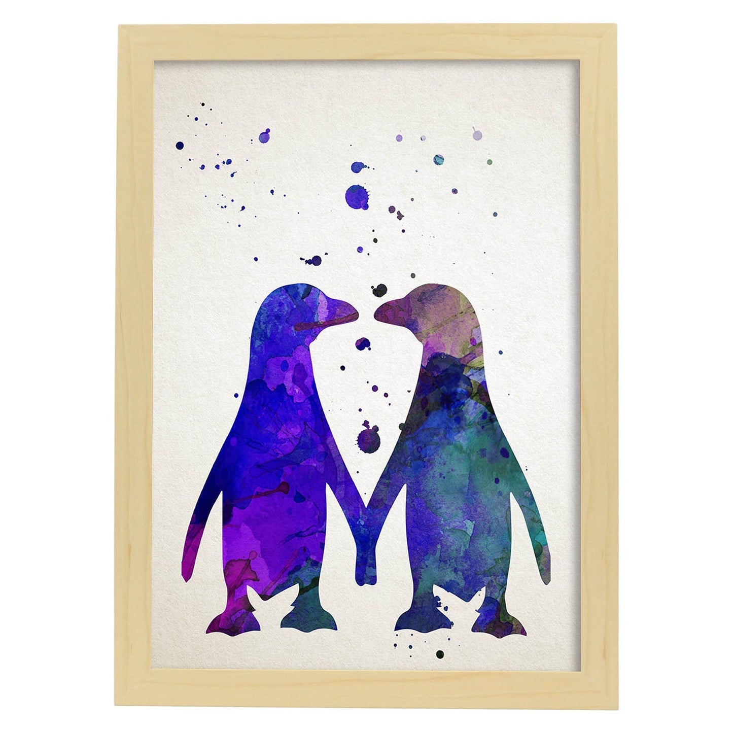 Poster de Pingüino estilo acuarela. Láminas de animales con estilo acuarela-Artwork-Nacnic-A3-Marco Madera clara-Nacnic Estudio SL