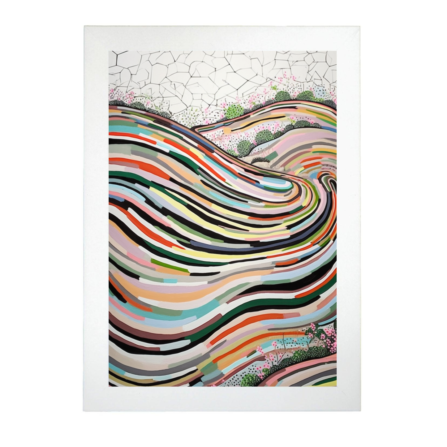 Póster de pintura abstracta con líneas curvas creada por Wu Guanzho