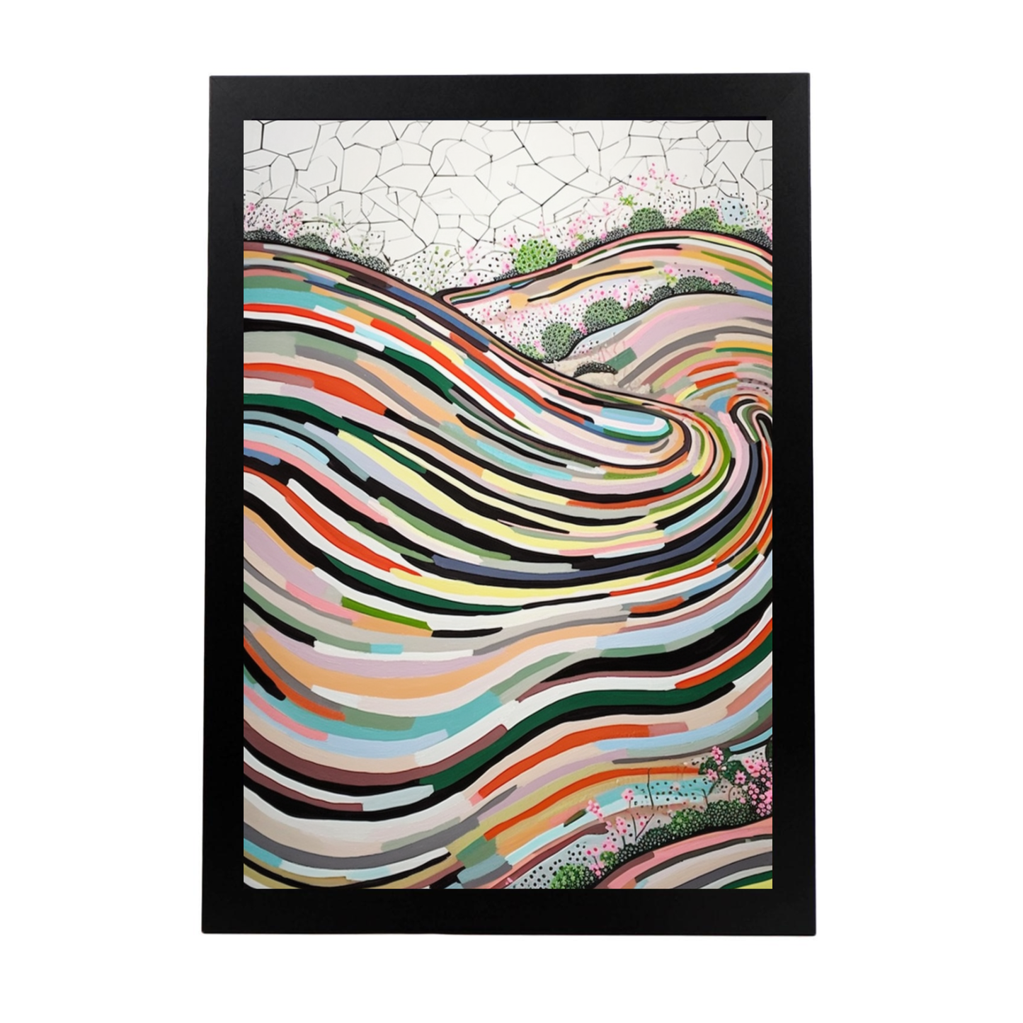 Póster de pintura abstracta con líneas curvas creada por Wu Guanzho