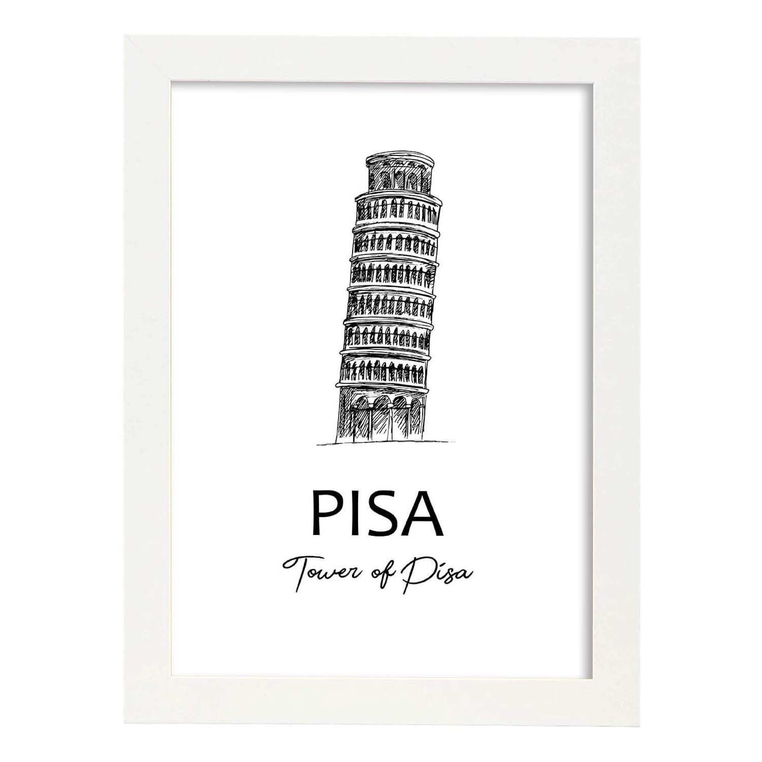 Poster de Pisa - Torre. Láminas con monumentos de ciudades.-Artwork-Nacnic-A3-Marco Blanco-Nacnic Estudio SL