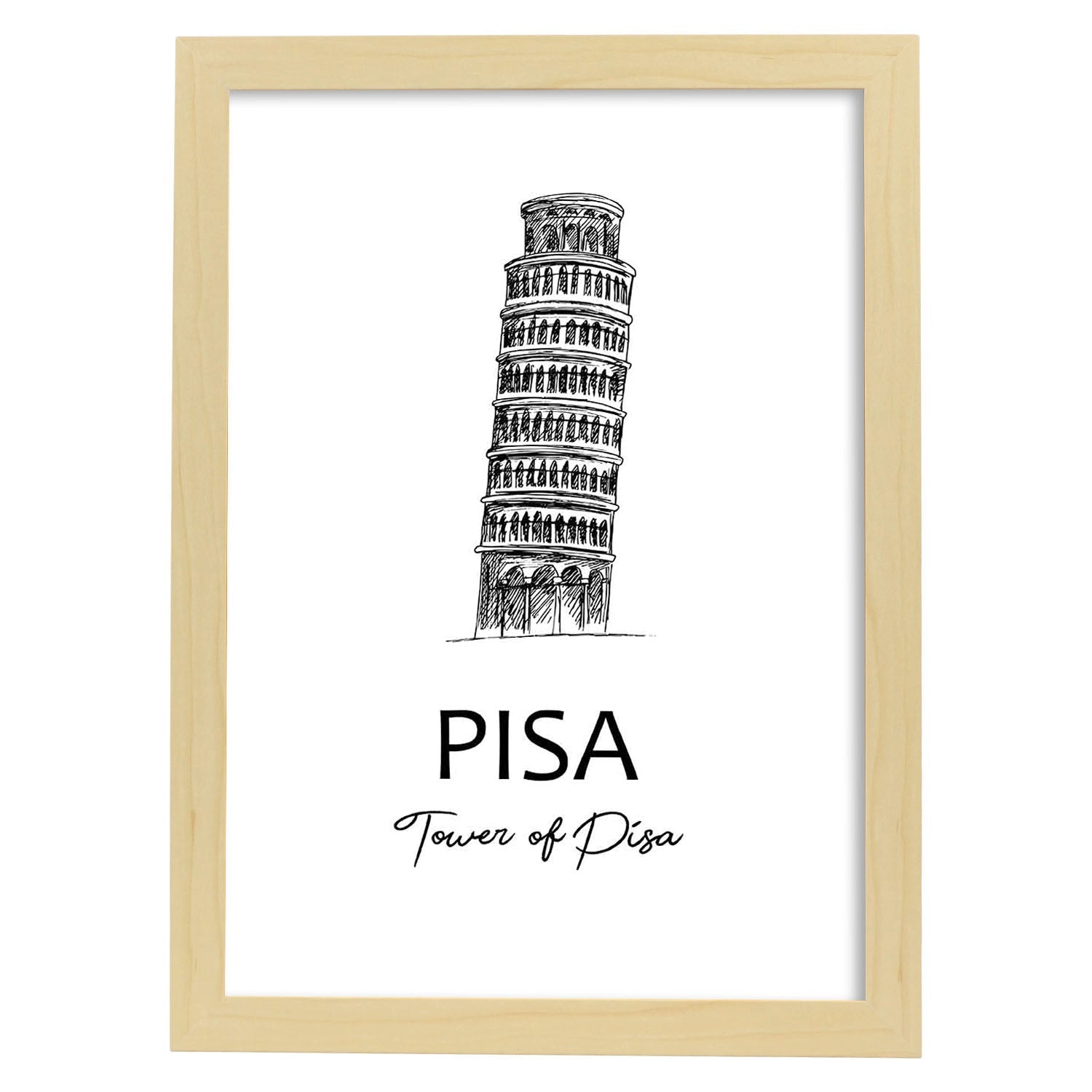 Poster de Pisa - Torre. Láminas con monumentos de ciudades.-Artwork-Nacnic-A3-Marco Madera clara-Nacnic Estudio SL