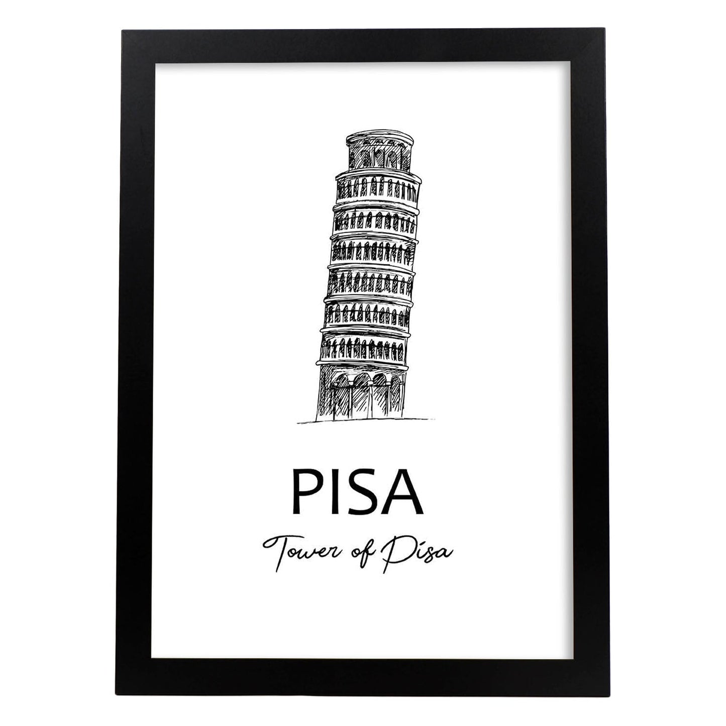 Poster de Pisa - Torre. Láminas con monumentos de ciudades.-Artwork-Nacnic-A3-Marco Negro-Nacnic Estudio SL