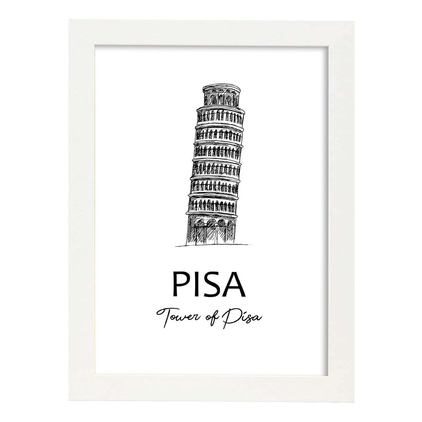 Poster de Pisa - Torre. Láminas con monumentos de ciudades.-Artwork-Nacnic-A4-Marco Blanco-Nacnic Estudio SL
