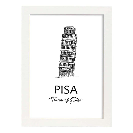 Poster de Pisa - Torre. Láminas con monumentos de ciudades.-Artwork-Nacnic-A4-Marco Blanco-Nacnic Estudio SL