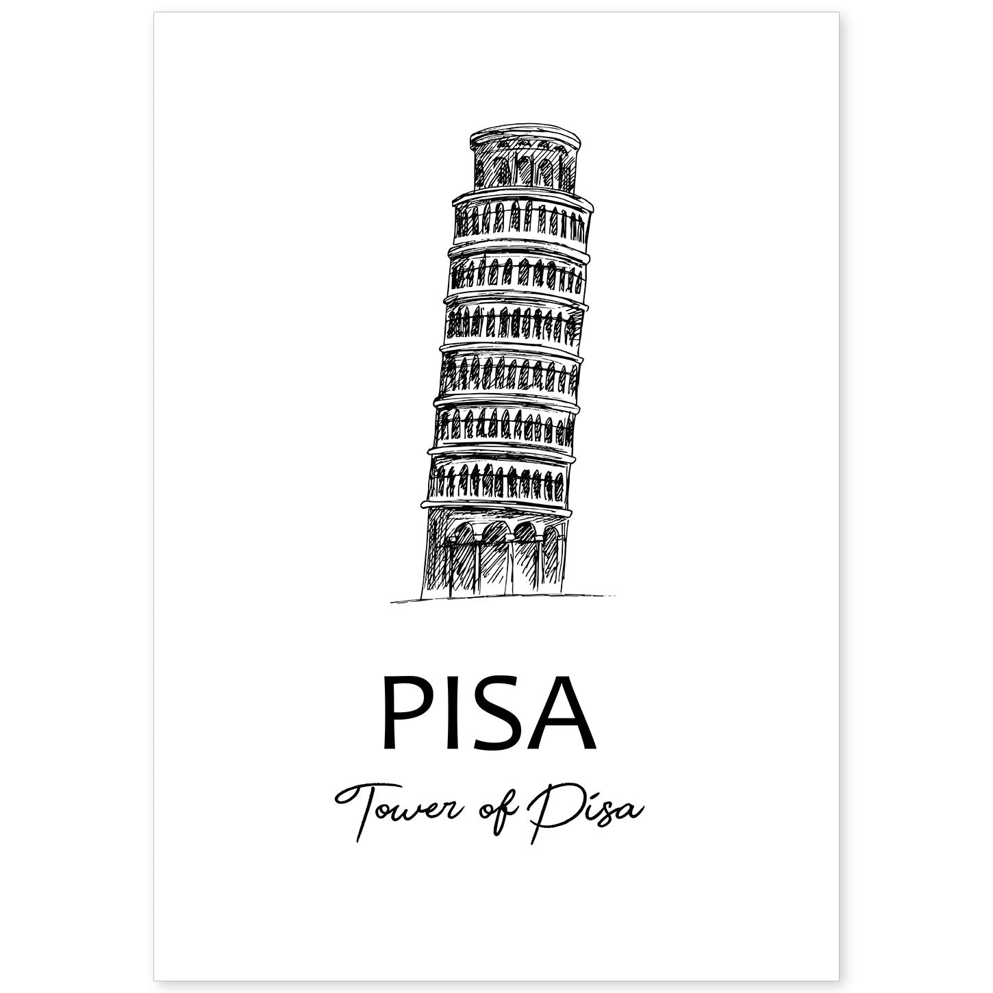 Poster de Pisa - Torre. Láminas con monumentos de ciudades.-Artwork-Nacnic-A4-Sin marco-Nacnic Estudio SL