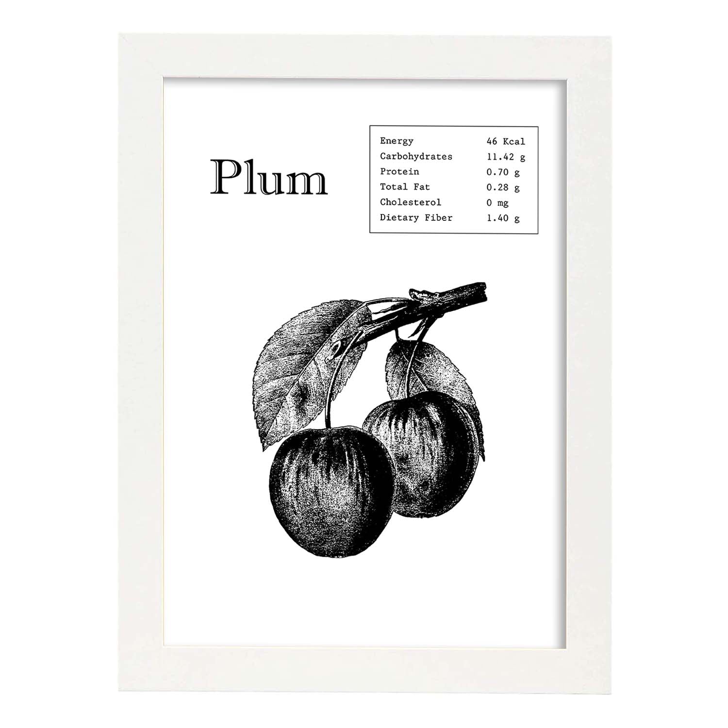 Poster de Plum. Láminas de frutas y verduras en inglés.-Artwork-Nacnic-A3-Marco Blanco-Nacnic Estudio SL