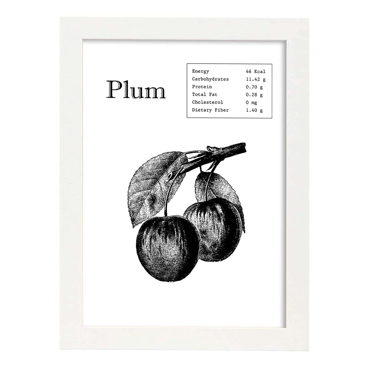 Poster de Plum. Láminas de frutas y verduras en inglés.-Artwork-Nacnic-A4-Marco Blanco-Nacnic Estudio SL