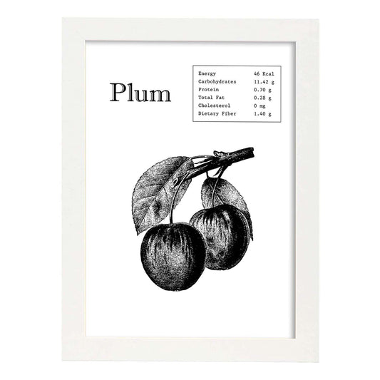 Poster de Plum. Láminas de frutas y verduras en inglés.-Artwork-Nacnic-A4-Marco Blanco-Nacnic Estudio SL