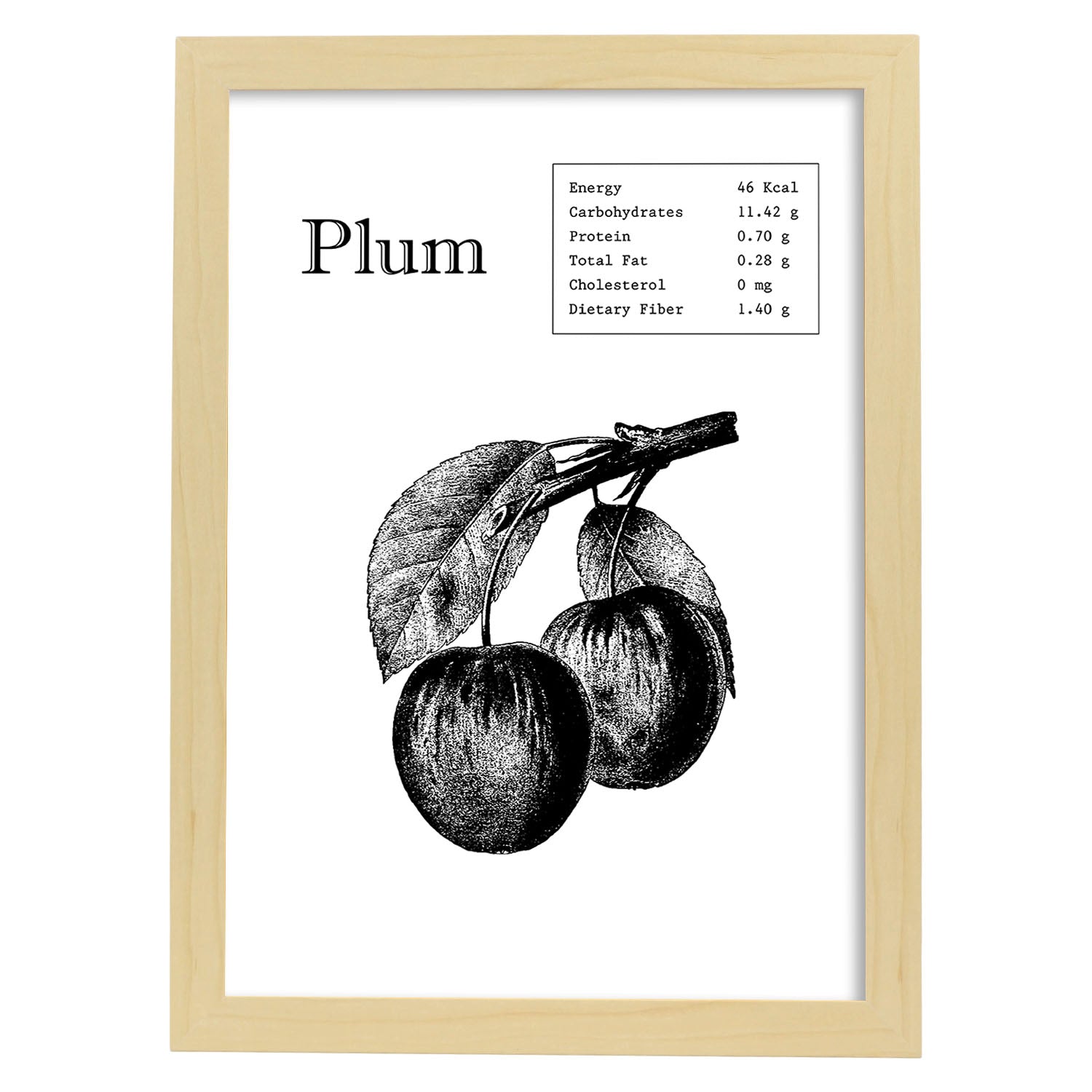 Poster de Plum. Láminas de frutas y verduras en inglés.-Artwork-Nacnic-A4-Marco Madera clara-Nacnic Estudio SL