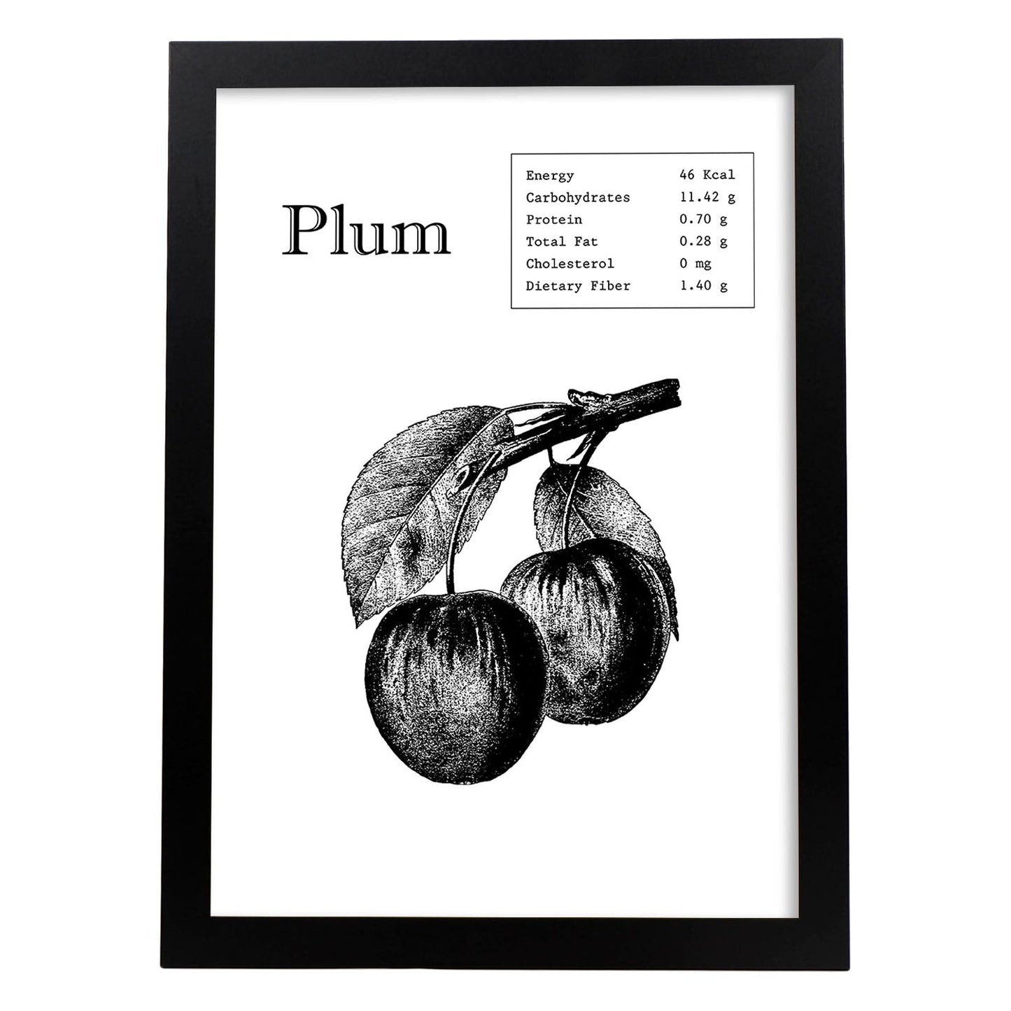 Poster de Plum. Láminas de frutas y verduras en inglés.-Artwork-Nacnic-A4-Marco Negro-Nacnic Estudio SL
