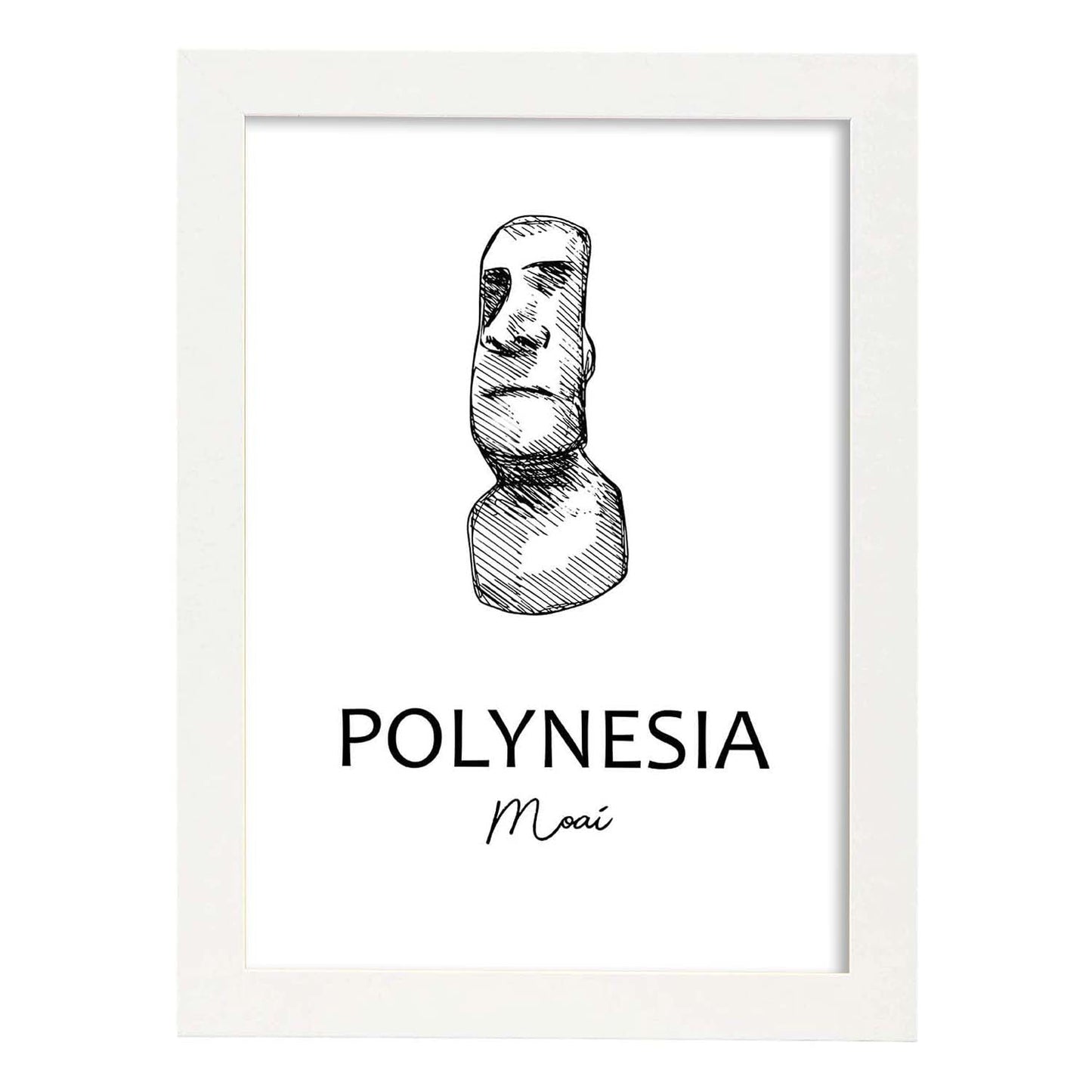 Poster de Polinesia - Moai. Láminas con monumentos de ciudades.-Artwork-Nacnic-A3-Marco Blanco-Nacnic Estudio SL