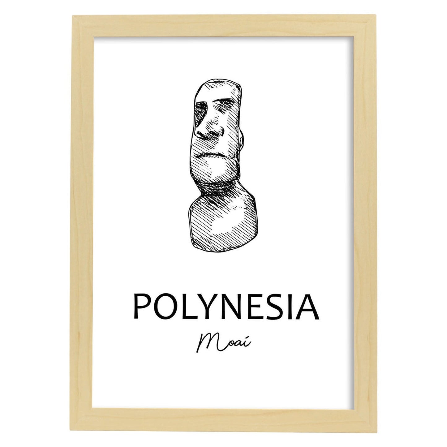 Poster de Polinesia - Moai. Láminas con monumentos de ciudades.-Artwork-Nacnic-A3-Marco Madera clara-Nacnic Estudio SL