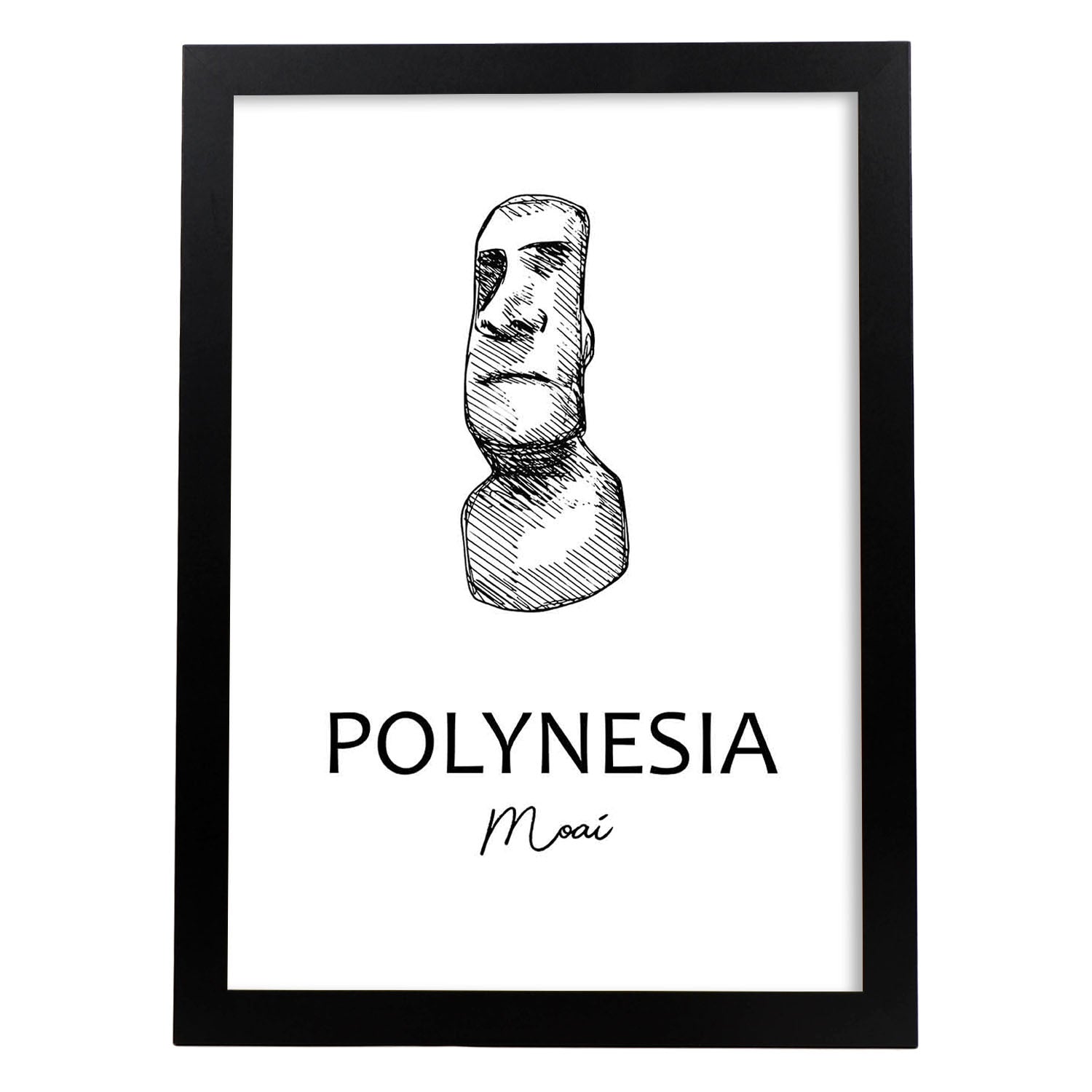 Poster de Polinesia - Moai. Láminas con monumentos de ciudades.-Artwork-Nacnic-A3-Marco Negro-Nacnic Estudio SL
