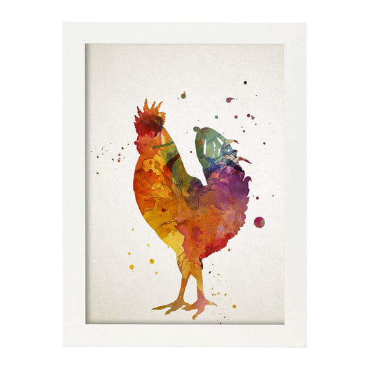 Poster de Pollo estilo acuarela. Láminas de animales con estilo acuarela-Artwork-Nacnic-A4-Marco Blanco-Nacnic Estudio SL