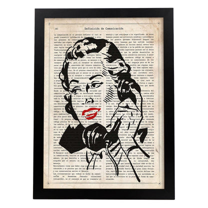 Poster de Pop Art. Lámina de Mujer al telefono. Diseños coloridos con temática Pop Art.-Artwork-Nacnic-A4-Marco Negro-Nacnic Estudio SL