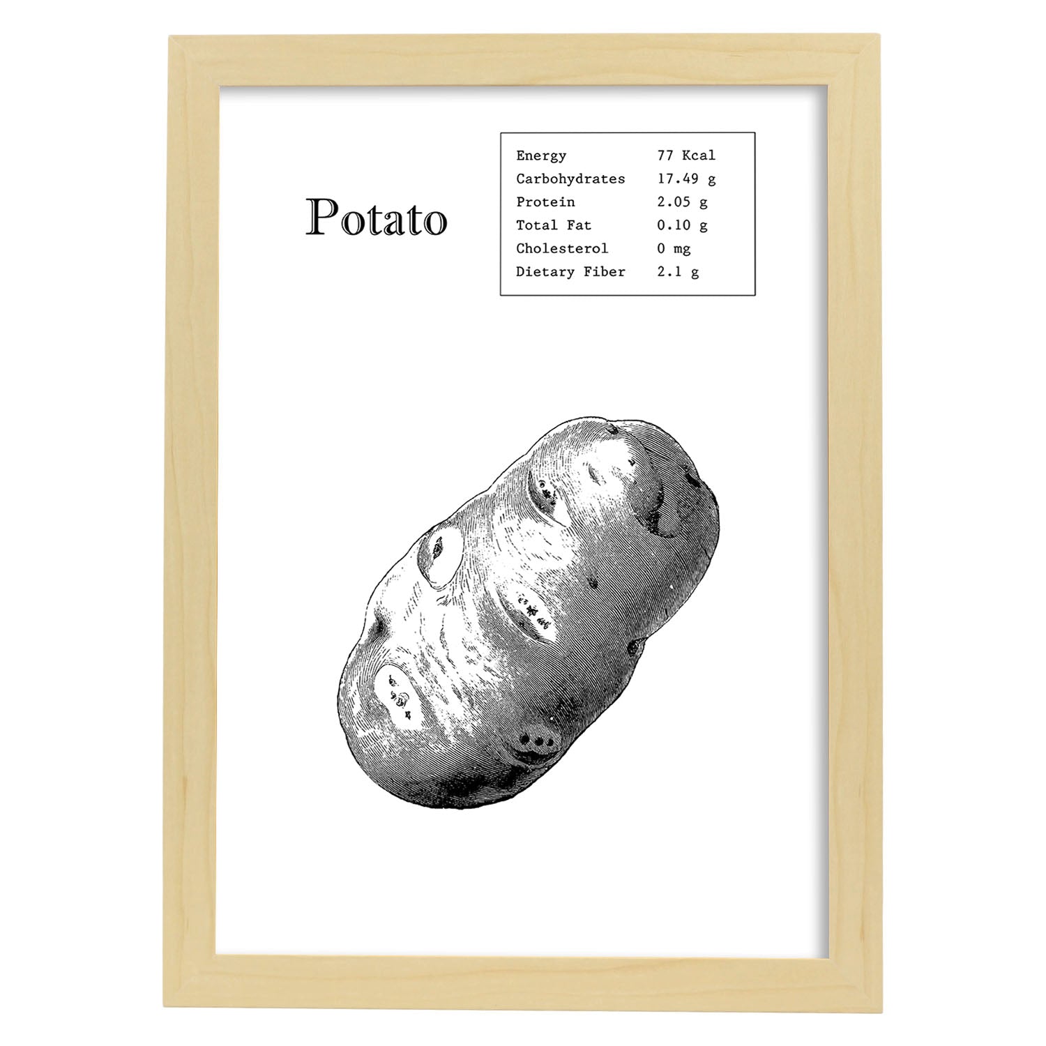 Poster de Potato. Láminas de frutas y verduras en inglés.-Artwork-Nacnic-A3-Marco Madera clara-Nacnic Estudio SL