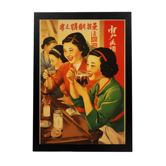 Póster de Propaganda China con Chicas en Bar