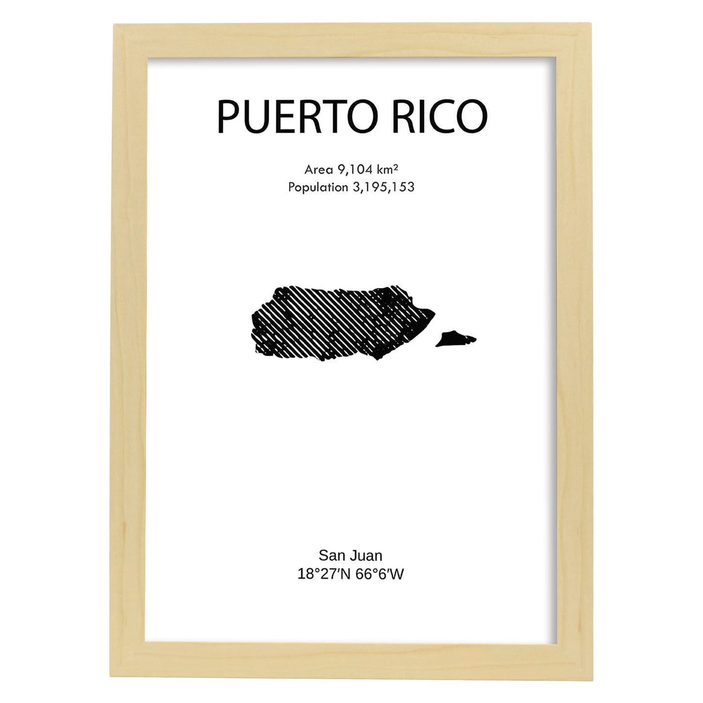 Poster de Puerto Rico. Láminas de paises y continentes del mundo.-Artwork-Nacnic-A3-Marco Madera clara-Nacnic Estudio SL