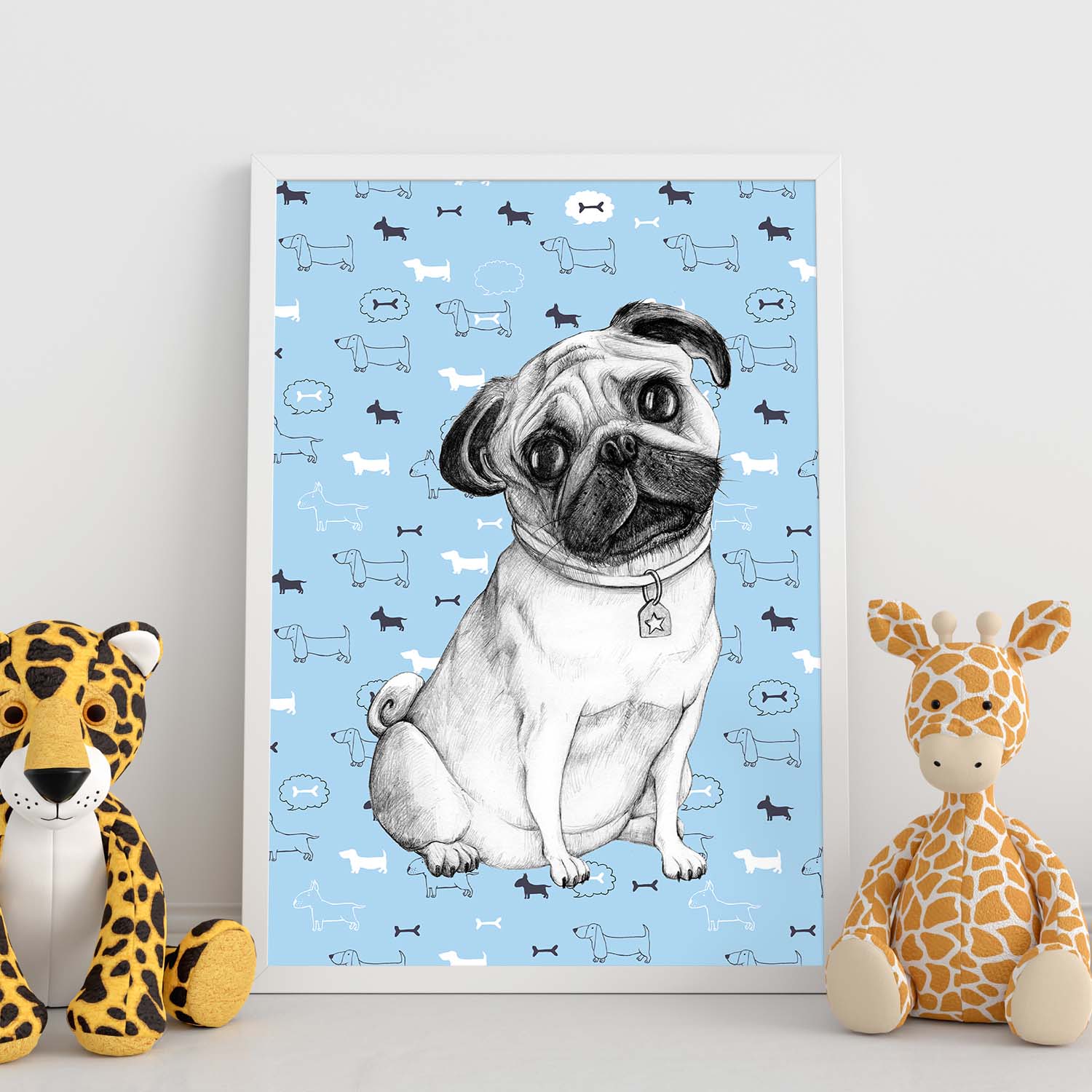 Poster de Pug azul. Lámina decorativa de perros.-Artwork-Nacnic-Nacnic Estudio SL