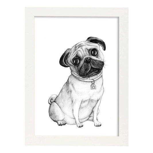 Poster de Pug blanco. Lámina decorativa de perros.-Artwork-Nacnic-A4-Marco Blanco-Nacnic Estudio SL