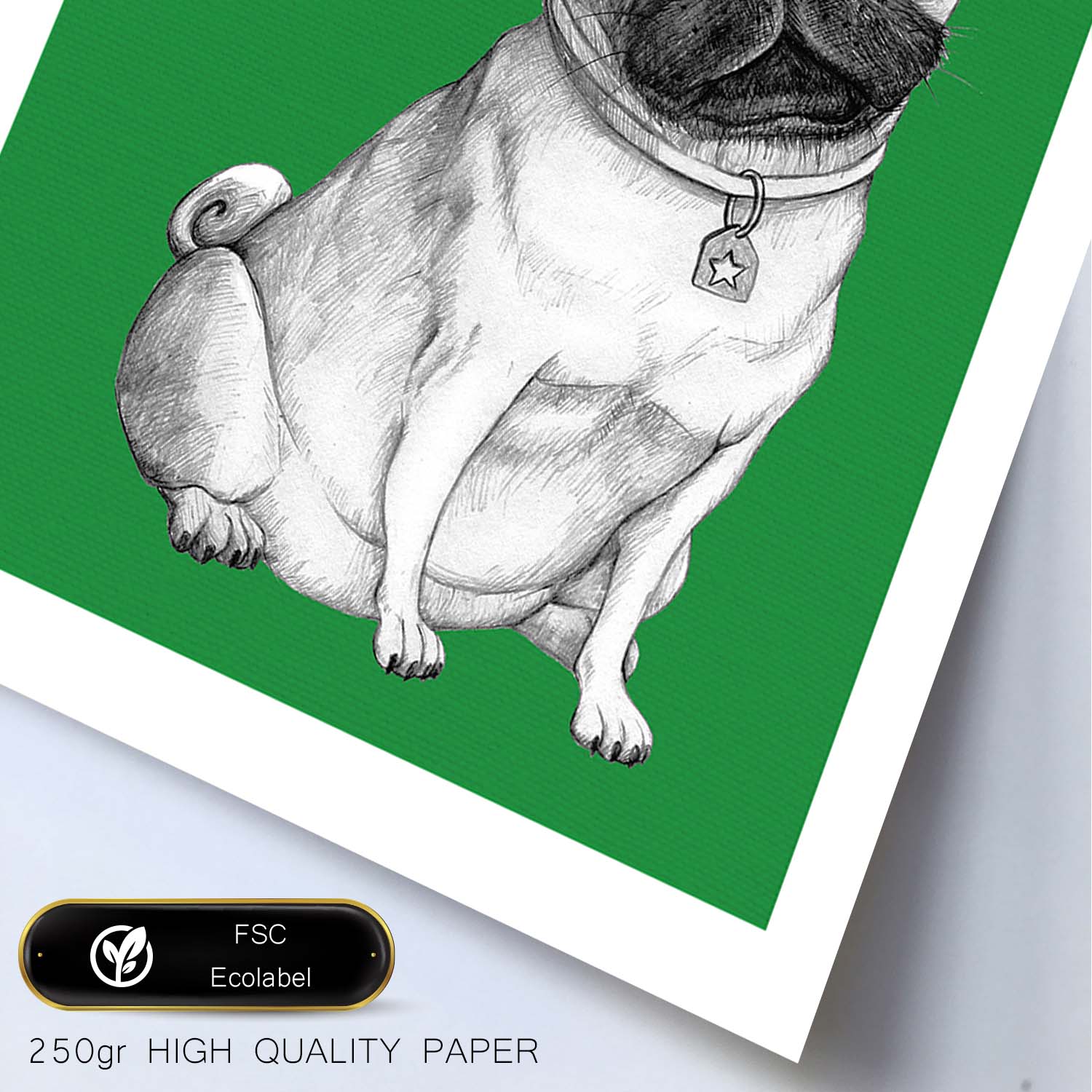 Poster de Pug verde. Lámina decorativa de perros.-Artwork-Nacnic-Nacnic Estudio SL