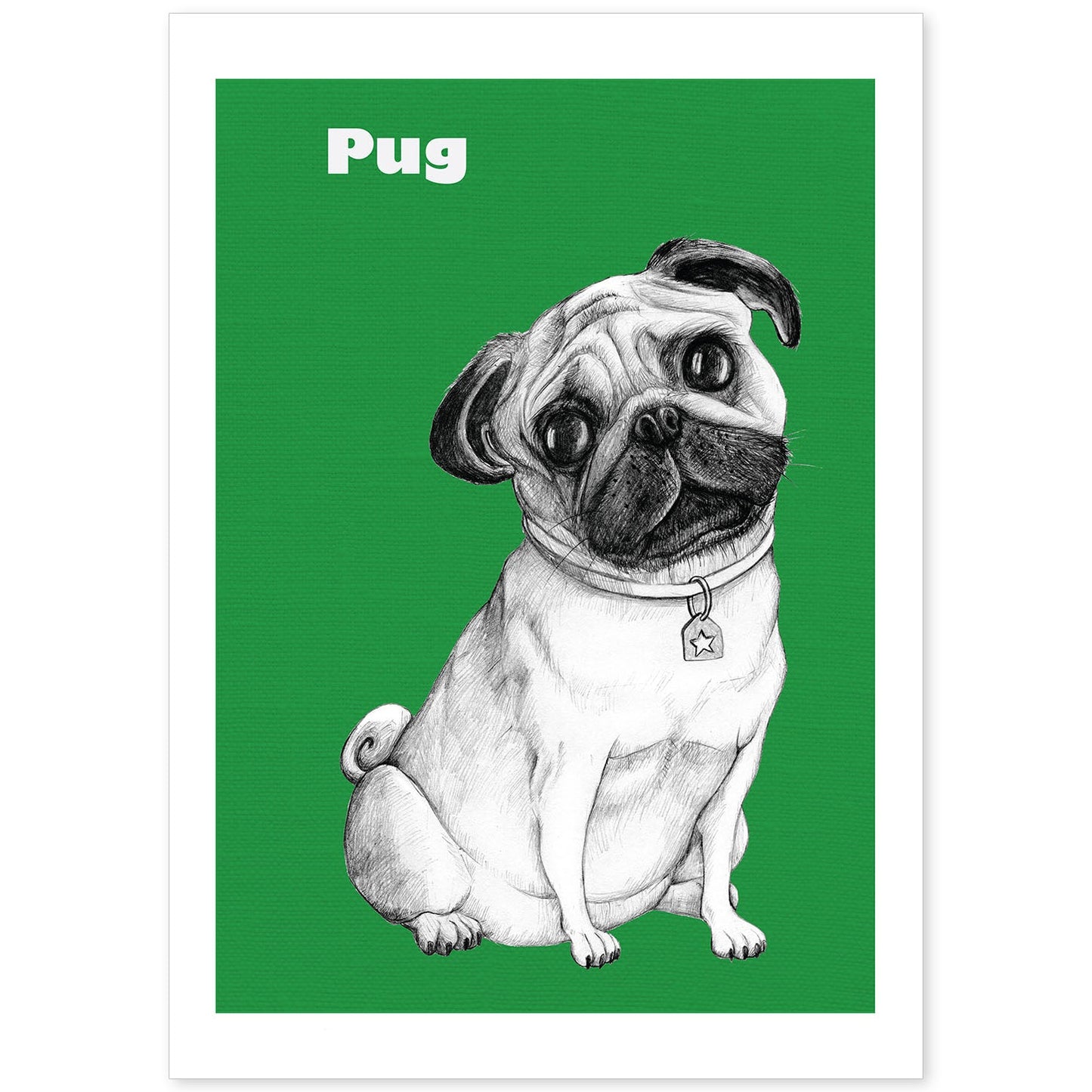 Poster de Pug verde. Lámina decorativa de perros.-Artwork-Nacnic-A4-Sin marco-Nacnic Estudio SL