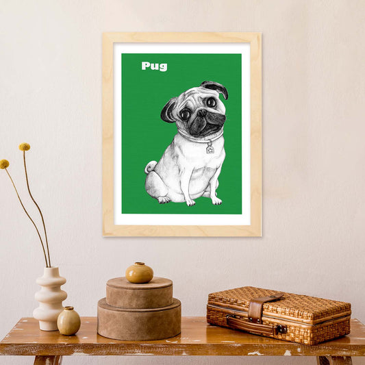 Poster de Pug verde. Lámina decorativa de perros.-Artwork-Nacnic-Nacnic Estudio SL