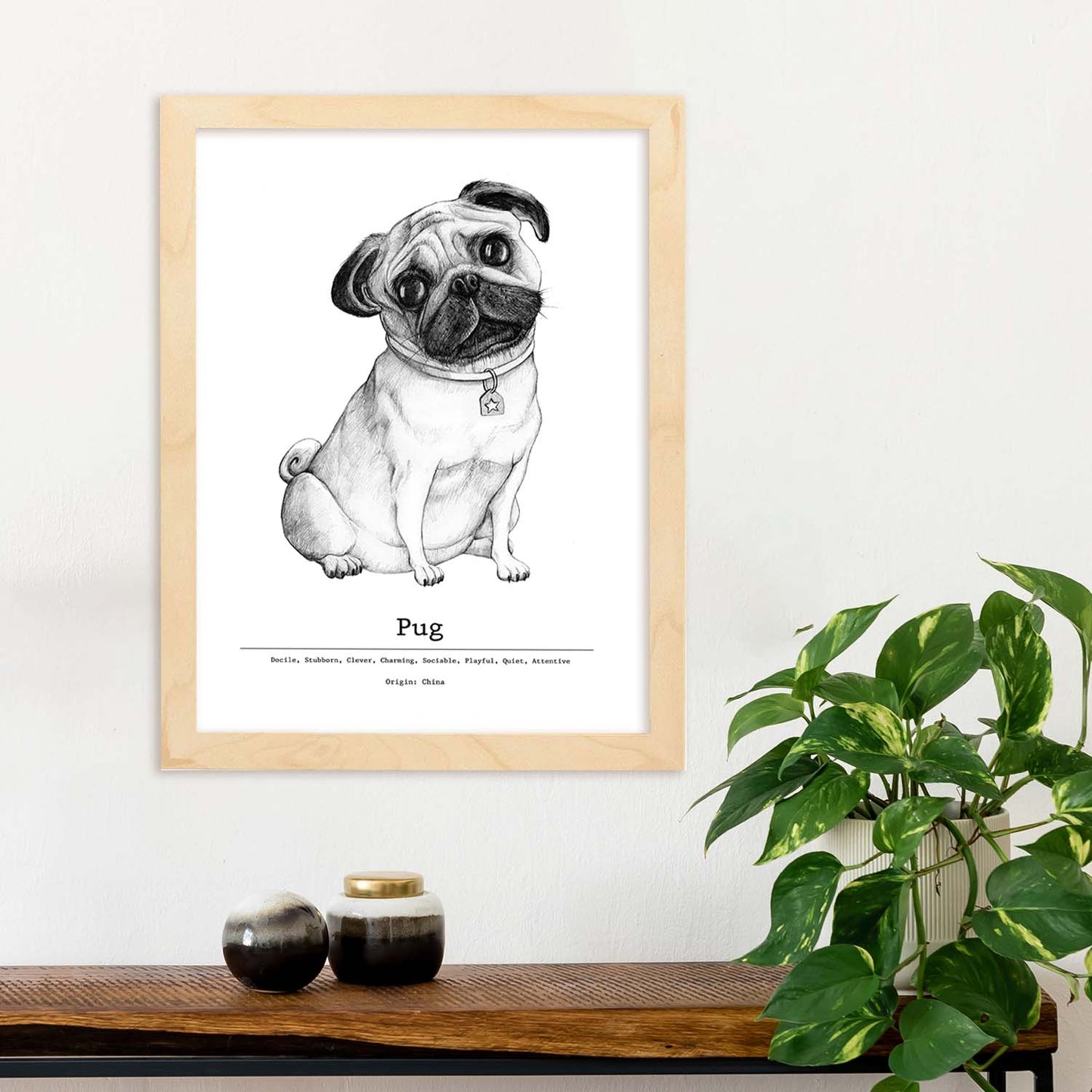 Poster de Pug. Lámina decorativa de perros.-Artwork-Nacnic-Nacnic Estudio SL