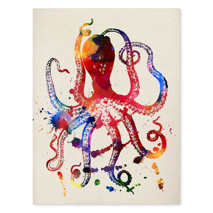 Poster de Pulpo con diseño acuarela. Mix de láminas con estilo acuarela-Artwork-Nacnic-A4-Sin marco-Nacnic Estudio SL