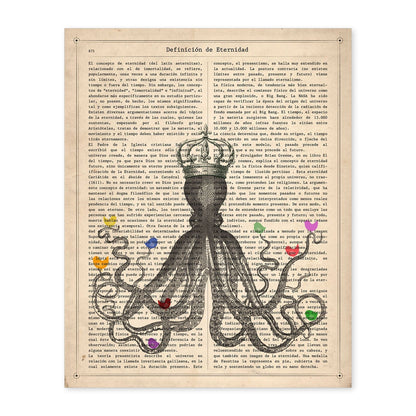 Poster de Pulpo con pajaros de colores. Láminas de animales con definiciones. Ilustraciones de animales con textos.-Artwork-Nacnic-A4-Sin marco-Nacnic Estudio SL