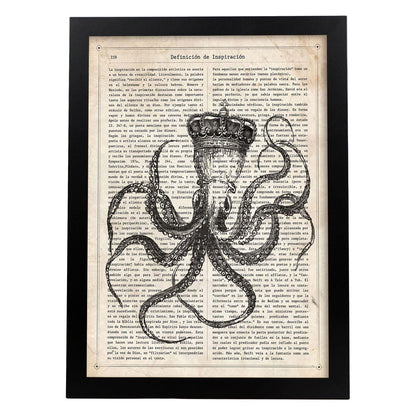 Poster de Pulpo reina. Láminas de animales con definiciones. Ilustraciones de animales con textos.-Artwork-Nacnic-A4-Marco Negro-Nacnic Estudio SL