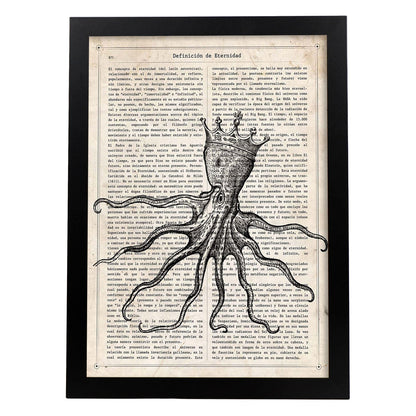 Poster de Pulpo rey. Láminas de animales con definiciones. Ilustraciones de animales con textos.-Artwork-Nacnic-A4-Marco Negro-Nacnic Estudio SL