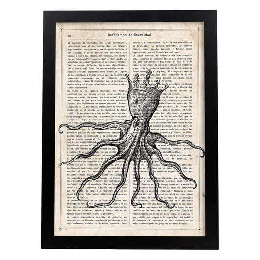 Poster de Pulpo rey. Láminas de animales con definiciones. Ilustraciones de animales con textos.-Artwork-Nacnic-A4-Marco Negro-Nacnic Estudio SL