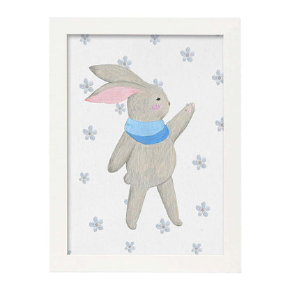 Poster de ramas con estilo de óleo. Lámina Conejito dice hola al invierno, con dibujos pintados de ramas, hojas, y flores.-Artwork-Nacnic-A4-Marco Blanco-Nacnic Estudio SL