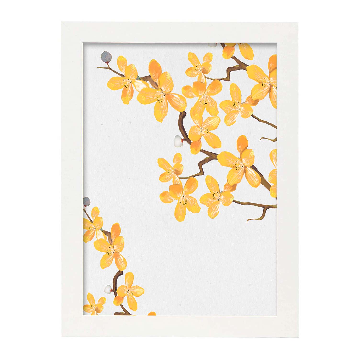 Poster de ramas con estilo de óleo. Lámina Ramas 6, con dibujos pintados de ramas, hojas, y flores.-Artwork-Nacnic-A3-Marco Blanco-Nacnic Estudio SL