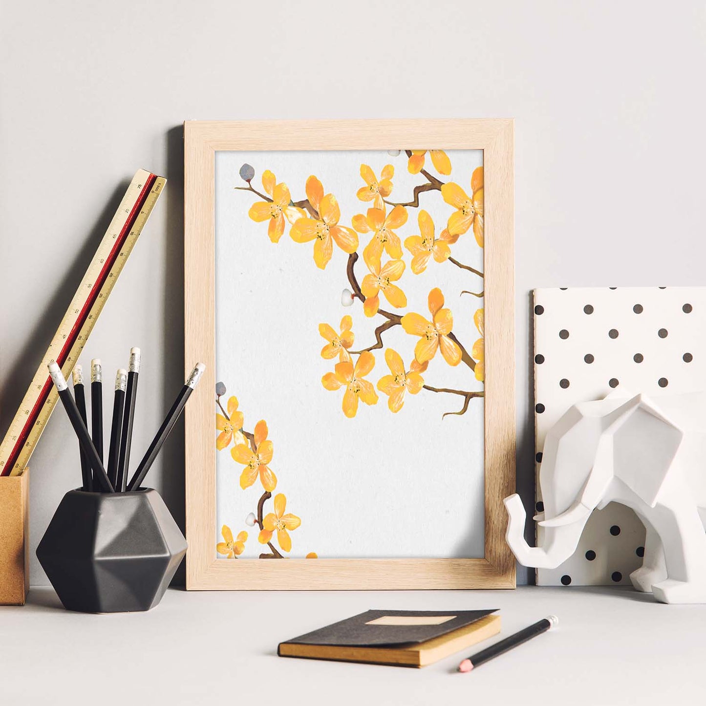 Poster de ramas con estilo de óleo. Lámina Ramas 6, con dibujos pintados de ramas, hojas, y flores.-Artwork-Nacnic-Nacnic Estudio SL