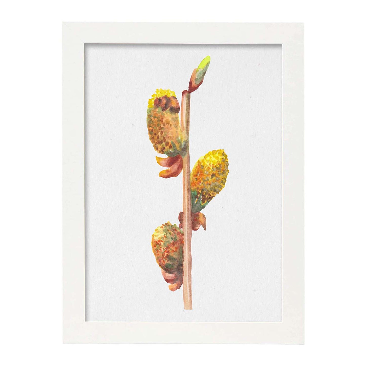 Poster de ramas con estilo de óleo. Lámina Ramas 7, con dibujos pintados de ramas, hojas, y flores.-Artwork-Nacnic-A3-Marco Blanco-Nacnic Estudio SL