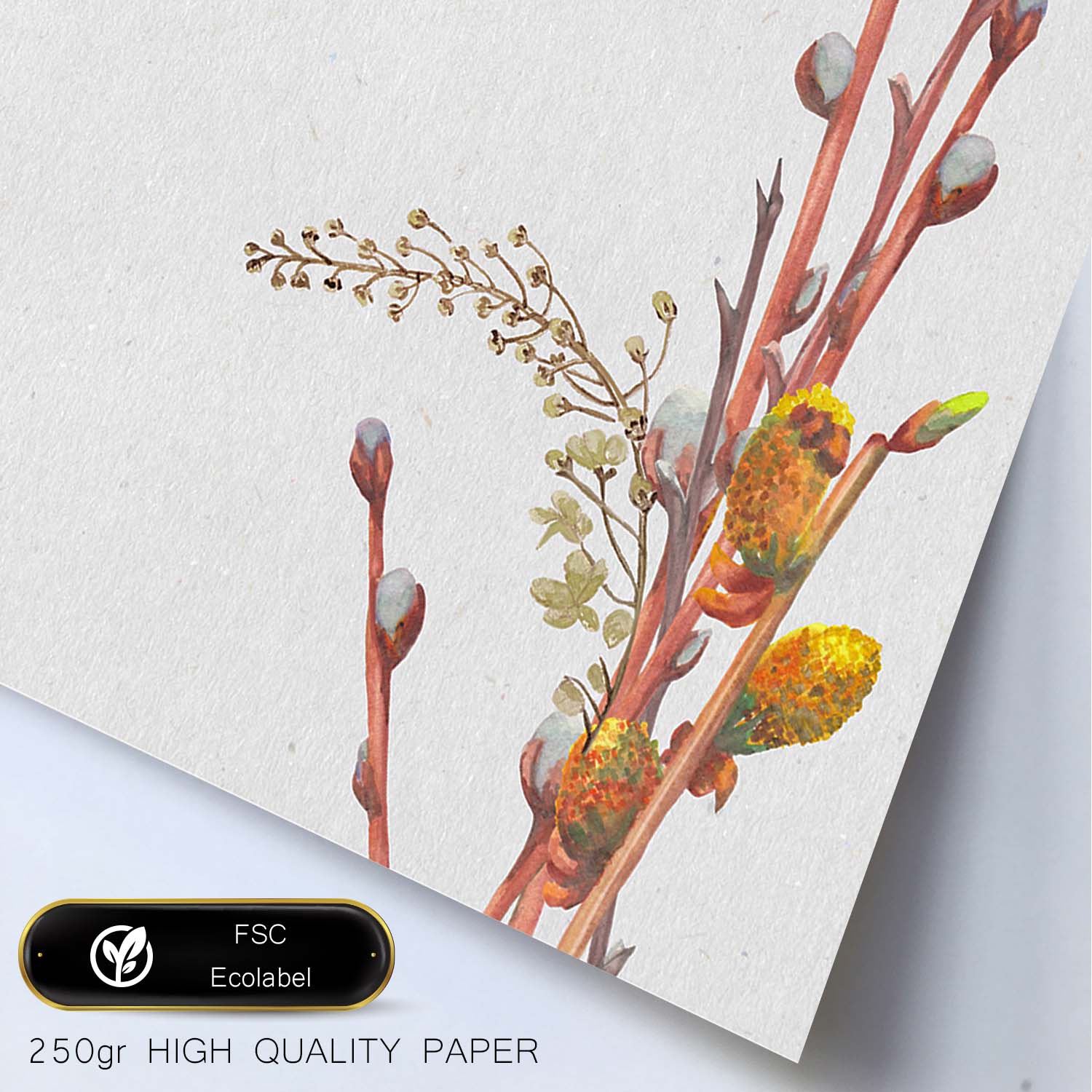 Poster de ramas con estilo de óleo. Lámina Ramas 8, con dibujos pintados de ramas, hojas, y flores.-Artwork-Nacnic-Nacnic Estudio SL