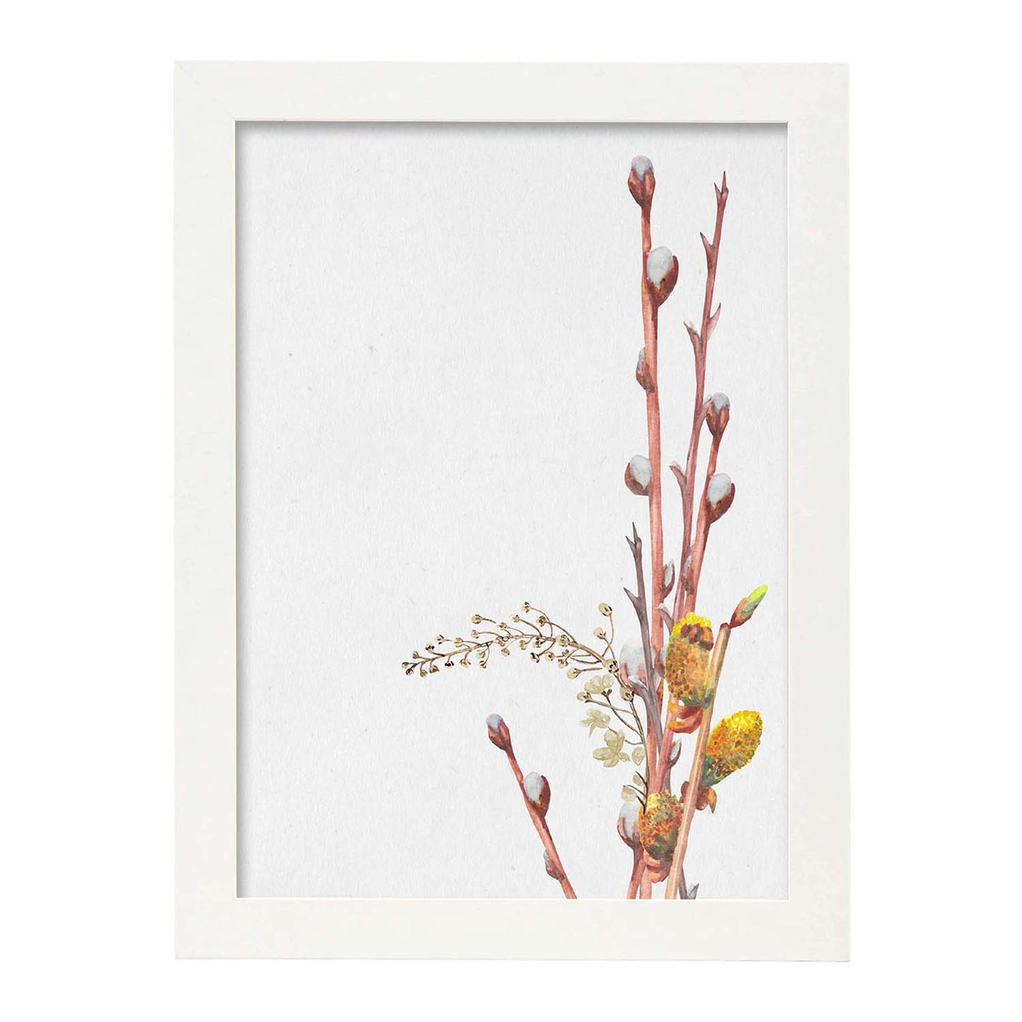 Poster de ramas con estilo de óleo. Lámina Ramas 8, con dibujos pintados de ramas, hojas, y flores.-Artwork-Nacnic-A3-Marco Blanco-Nacnic Estudio SL
