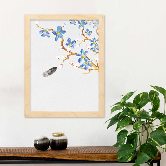 Poster de ramas con estilo de óleo. Lámina Ramas y pluma, con dibujos pintados de ramas, hojas, y flores.-Artwork-Nacnic-Nacnic Estudio SL